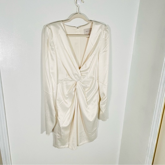 NWT BHLDN Maya Long-Sleeve Twist Satin Mini Dress Ivory Wedding Party Size Large - Picture 3 of 9